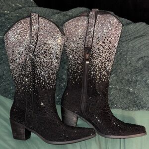 Black and Silver Women's Cowboy Boots